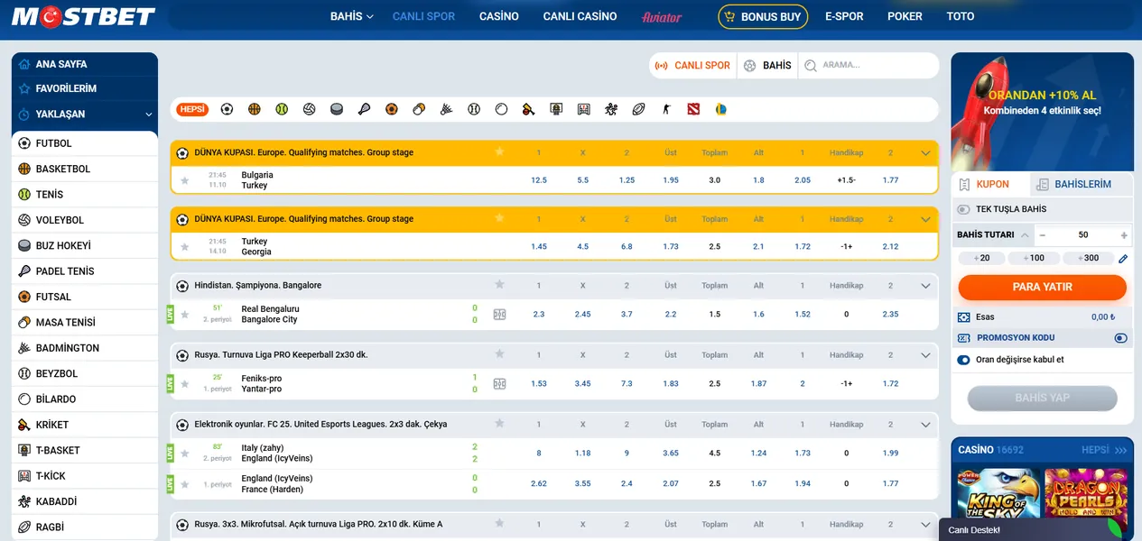 Mostbet’te Spor Bahisleri ve Bahis Türleri